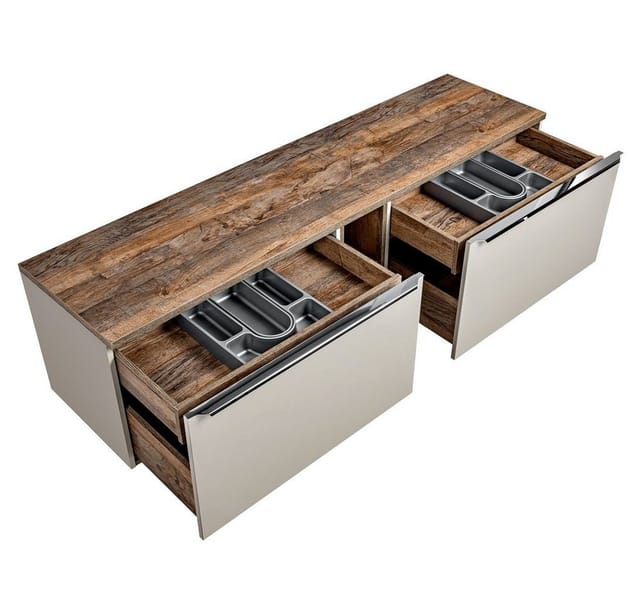 Lomadox - Waschtischunterschrank 180cm 2 Schubkästen, 4 Auszüge, Regal PUEBLA-56-TAUPE in taupe mit Vintage Oak, b/h/t ca. 180,4/48,5/46 cm