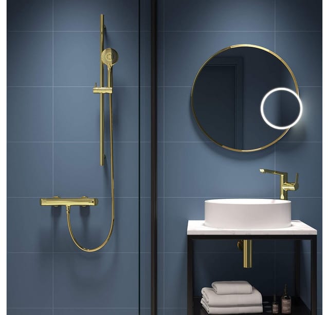 Modernes Duschsystem in gold ARNIKA-30 unterschiedliche Strahlarten, B/H/T: 10/80/8,1 cm
