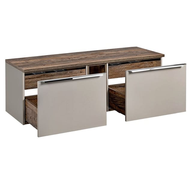 Lomadox - Waschtischunterschrank 140cm 2 Schubkästen, 4 Auszüge, Regal PUEBLA-56-TAUPE in taupe mit Vintage Oak, b/h/t ca. 140,4/48,5/46 cm