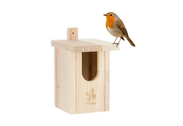 Relaxdays Nistkasten Halbhöhlenbrüter, naturbelassenes Holz, Einflugloch HxB 95x55 mm, Vogelhaus zum Aufhängen, natur