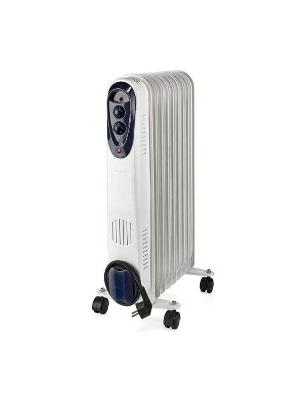 Mobiler Heizkörper Ölheizung Radiator Heizgerät mit Rollen, Thermostat Stolperschutz, weiß, 3 Stufen 800/1200/2000 Watt, BxHxT 24x62x39 cm, Nedis