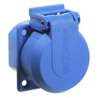 ROT - as Schwabe SchukoEinbaudose 250V 16A1fach mit Klappdeckel, blau 45085