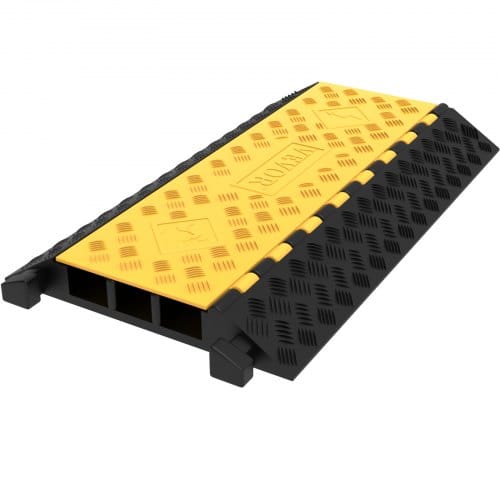 Kanal-Kabelschutz 3 Kanal Schutzdrahtseilrampe Kabelbinder Schutz Flexibel Kabelbrücke Gummi Schwarz und Gelb Sichtbar - Vevor