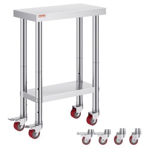 Arbeitstisch 61 X 30 X 81 Cm Edelstahl Catering Arbeitstisch Belastbarkeit 350 Kg, Lebensmittel Zubereitungstisch Mit Nachlauf Gewerbliche Arbeitstisch Für Küche Bar 4 Verstellbare Füße - Vevor