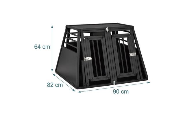 Relaxdays Hundebox Auto, doppelte Hundetransportbox, Kofferraum, abgeschrägt, Trennwand, HBT: 64 x 90 x 82 cm, schwarz