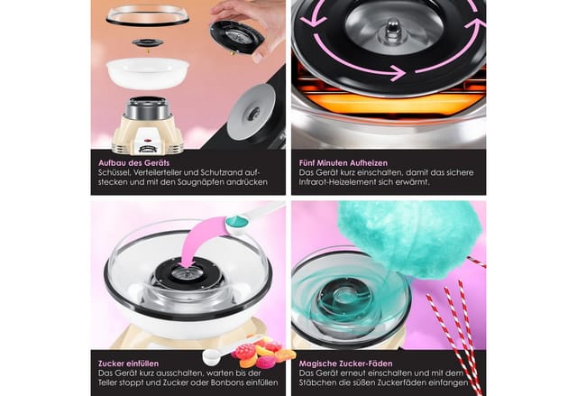 Kesser® Zuckerwattemaschine Set Für Dein Zuhause - Mit 30x Zuckerwatte Stäbchen & Messlöffel - Retro Cotton Candy Maschine - Zuckerwatte Maschine Creme / Weiß