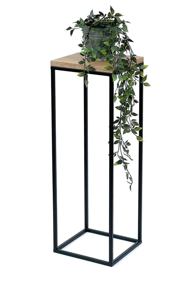 Dandibo - Blumenhocker Metall Holz Schwarz Eckig 70 cm Blumenständer Beistelltisch 96352 Blumensäule Modern Pflanzenständer Pflanzenhocker