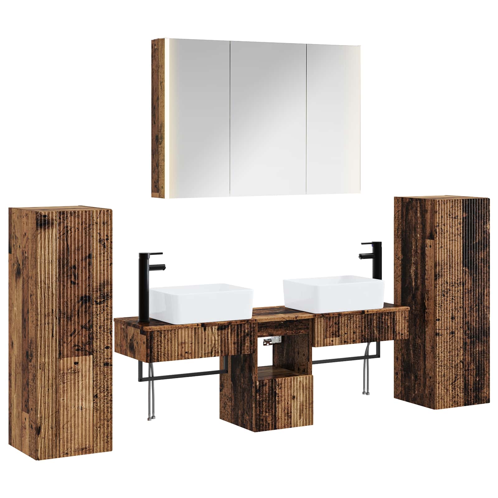 Badezimmermöbel-set 6 Stk. Altholz Ingenieurholz Und Glas Vidaxl