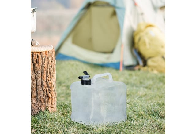 Relaxdays faltbarer Wasserkanister 4er Set, 20l, Faltkanister mit Hahn, BPA-frei, geschmacksneutral, transparent/schwarz
