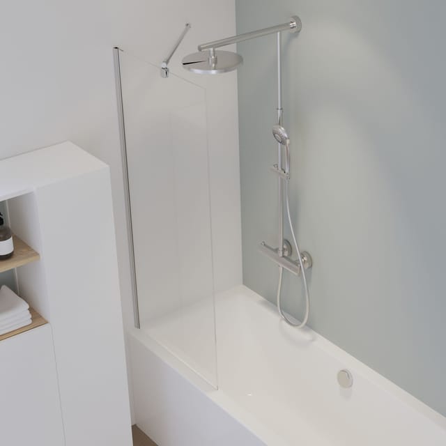 Badewannenaufsatz feststehend - Breite: 70 cm, Höhe: 140 cm, Glas: 5 mm Sicherheitsglas Klar Hell, Profil: Alu Natur, ohne fixil Glasbeschichtung