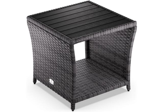 Polyrattan Beistelltisch Mit Wpc Tischplatte 45x45x40cm 80kg Belastbarkeit Wetterfest Outdoor Garten Terrasse Balkon Tisch Gartenmöbel Grau - Casaria