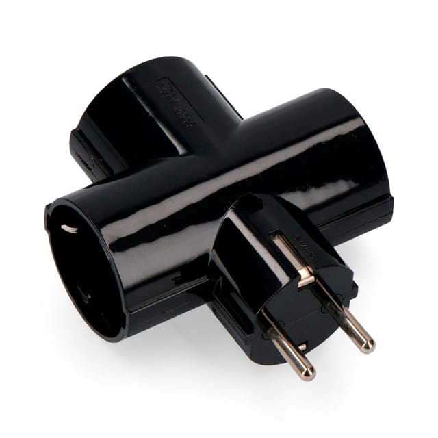 EDM - Schwarzer Dreifachstecker mit Bakelit, t/tl, 16A, 250V (eingeschweißt) 40059
