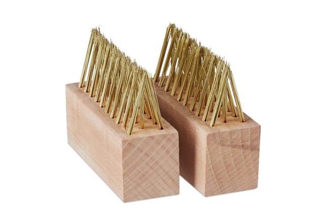 4 x Fugenbürste im Set, Stahlborsten, Ersatzbürsten, Garten Reinigungsbürsten für Moos & Unkraut, natur/messing
