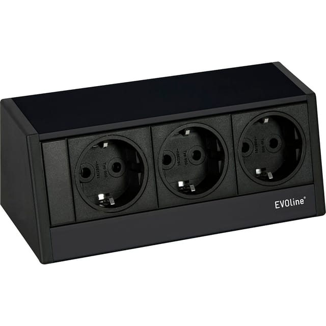 Evoline R-Dock Steckdosenelement 3xSchuko schwarz - Tischsteckdose, 3 Schukosteckdosen, schwarz, max. 3500W, 1 Stück