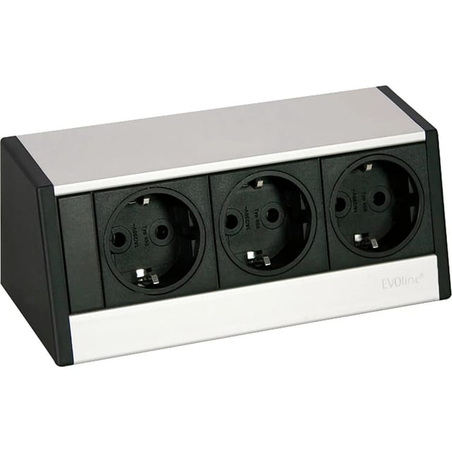 R-Dock Steckdosenelement 3xSchuko alufarbig, schwarz - Tischsteckdose, 3 Schukosteckdosen, alufarbig, schwarz, max. 3500W, 1 Stück - Evoline