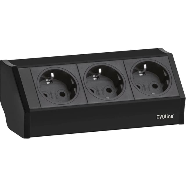 Evoline - V-Dock Steckdosenelement 3xSchuko schwarz - Tischsteckdose, 3 Schukosteckdosen, schwarz, max. 3500W, 1 Stück