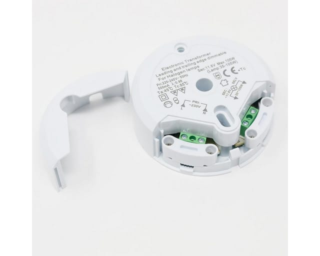 Halogen-Transformator Transmedia LT5-3L, 230/12V/35-105W, Überlastschutz, Temperatursicherung de, nicht abnehmbar, ø 85 x 22 mm