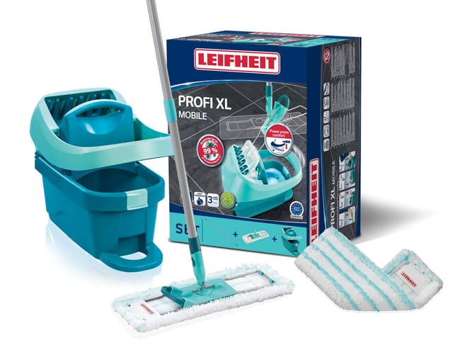 Set Wischtuchpresse Profi xl mit Bodenwischer und Rollen inkl. Ersatzbezug Profi micro duo aus Mikrofaser, saugfähig und reinigungsstark, Set zum