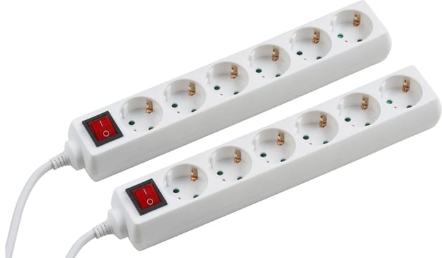 Steckdosenleiste 6-fach - 2 Stück - 1,4 m Kabel - weiß - Kunststoffleitung - IP20 Innenbereich - Schalter / Steckerleiste / Mehrfachsteckdose /
