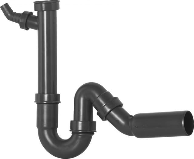 Cornat - Rezyklat Röhren-Geruchsverschluss für Spültische - 1 1/2 Zoll x 50 mm - Mit Geräteanschluss & 45° Abzweig - Hergestellt aus recycelten