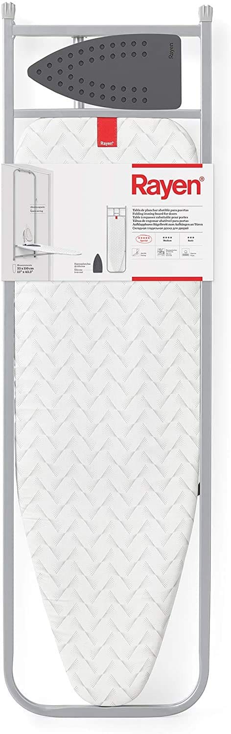 Bügelbrett für Wand, Tür & Schrank Silikon Plattenauflage Mit Schaumstoff Farbe: Grau Maße Brett 33 x 110cm Gefaltet mit Struktur: 5 x 133 x 38,5 cm
