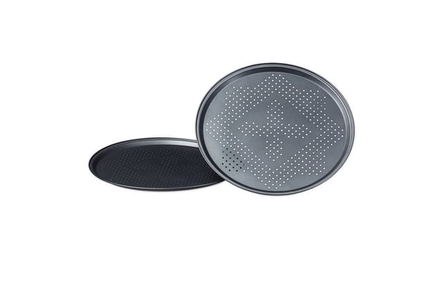 Relaxdays - Pizzablech Set, ø 29 cm, antihaftbeschichtet, für Pizza & Flammkuchen, anthrazit, 2er Set