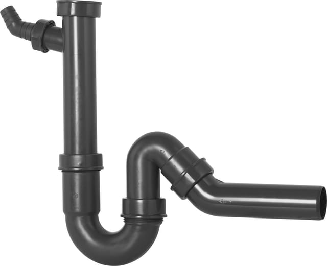 Cornat - Rezyklat Röhren-Geruchsverschluss für Spültische - 1 1/2 Zoll x 40 mm - Mit Geräteanschluss & 45° Abzweig - Hergestellt aus recycelten