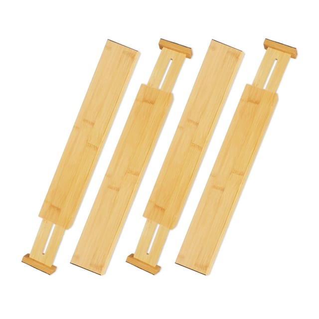 Relaxdays - Schubladentrenner 4er Set, Bambus, verstellbare Schubladeneinteiler für Besteck, Küche, Büro, 6 x 55 cm, natur