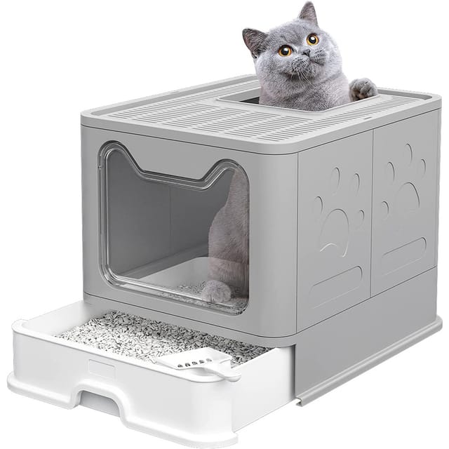 Haloyo - katzenklo mit Deckel katzentoilette Faltbarer Geschlossener Mülleimer mit Abdeckung, Schublade und Streuschaufel 41×51×38cm