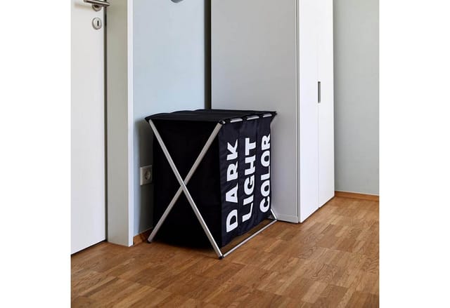 Großer Wäschekorb trio top black 118 l, Behälter für schmutzige Kleidung 3 Fächer Wenko