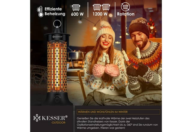 KESSER® Standheizstrahler Infrarotheizung, 1200W Heizstrahler Energieeffiziente Heizung Innenraum mit 360° Oszillation, Infrarotheizung Standgerät, Elektroheizung IP55, Terrassen-Heizstrahler