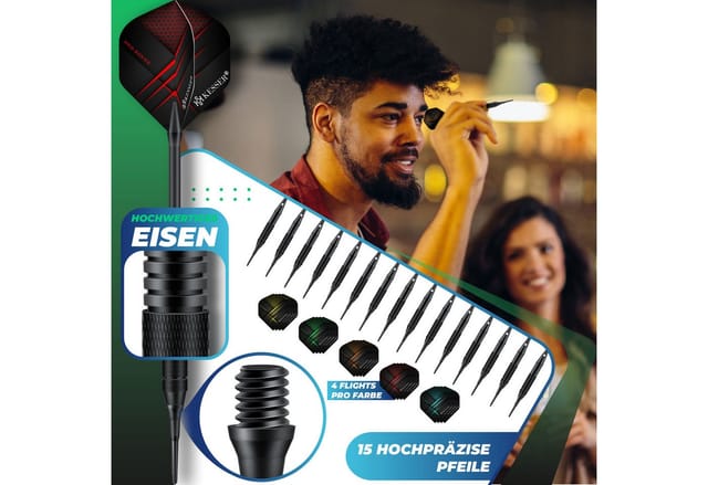 KESSER® Elektronische Dartscheibe Profi Set - E Dartboard mit 15 Dartpfeile + 35 Pro Flights 100 Pfeilspitzen + Zubehör Dart für 1 bis 8 Spieler