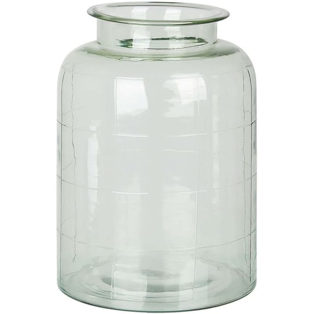 Blumenvase Grün Glas 35 cm Groß mit Breiter Öffnung Getönt Handgefertigt Zylinderform Deko Accessoires Wohnzimmer Schlafzimmer Flur Kamin