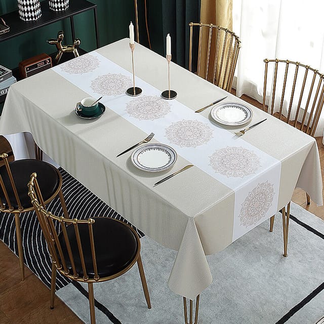 Rechteckige Tischdecke 140 x 90 cm, wasserabweisend, fleckenabweisend, mit Retro-Blumenmuster, PVC-beschichtet, waschbar, für Esstisch, Küche und