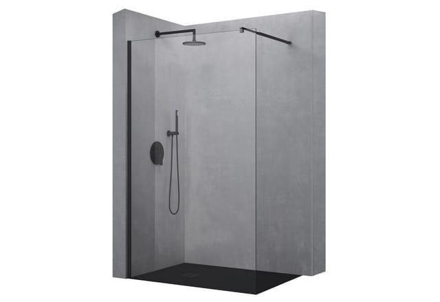 doporro Duschwand Duschtrennwand 50x200 Walk-In Dusche mit Stabilisator aus Echtglas 10mm ESG-Sicherheitsglas Klarglas inkl. Nanobeschichtung