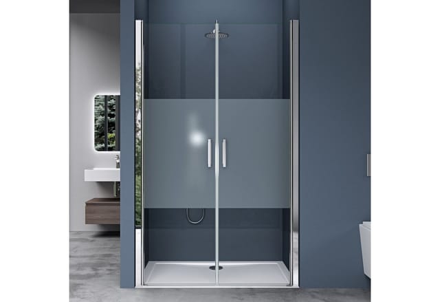Doporro Nischentür 79cm -83cm Nischendrehtür Duschabtrennung Teramo24 195cm ESG-Sicherheitsglas Duschtür mit Milchglas-Streifen Drehtür mit Hebe- und