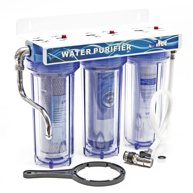 Naturewater - NW-PR103 3 Stufen Wasserfilter, 5 µ, 20,67 mm (1/2'), Ø62 mm pp Kartusche, Filter Wandhalterung, Filterschlüssel, Sedimentfilter