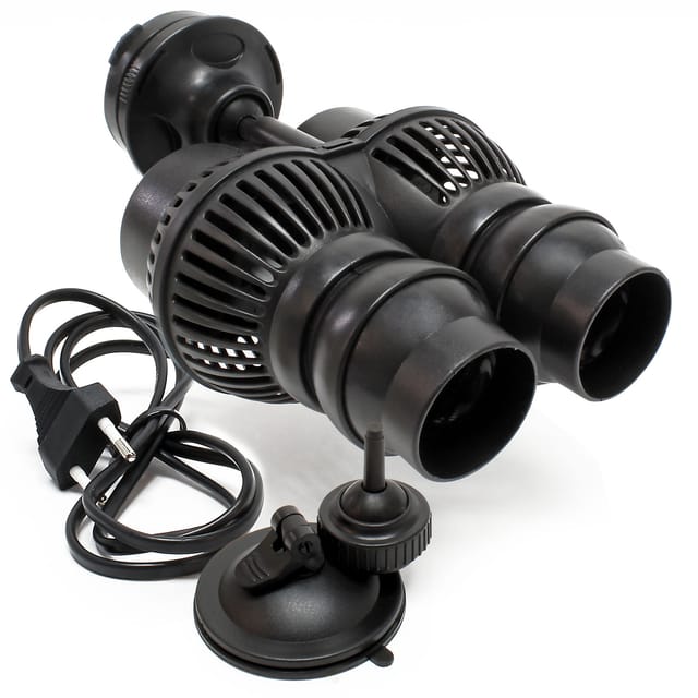 JVP-202AB Strömungspumpe 12000 l/h 24 w Aquarium Pumpe mit 2 schwenkbaren Düsen, Saugnapf und Magnethalter zur einfachen Befestigung - Sunsun