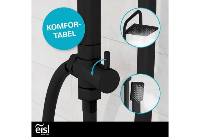 EISL Duschsystem ohne Thermostat Dusche Regendusche Edelstahl Brausestange Höhenverstellbar Kopfbrause eckig mit Handbause Dichtung zum Wasser sparen