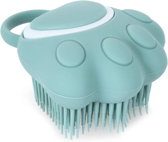 Aougo - Badebürste für Hunde und Katzen, Silikon-Shampoo und Massagespender für kurz- und langhaarige Hunde und Katzen (Pfotenform blau)