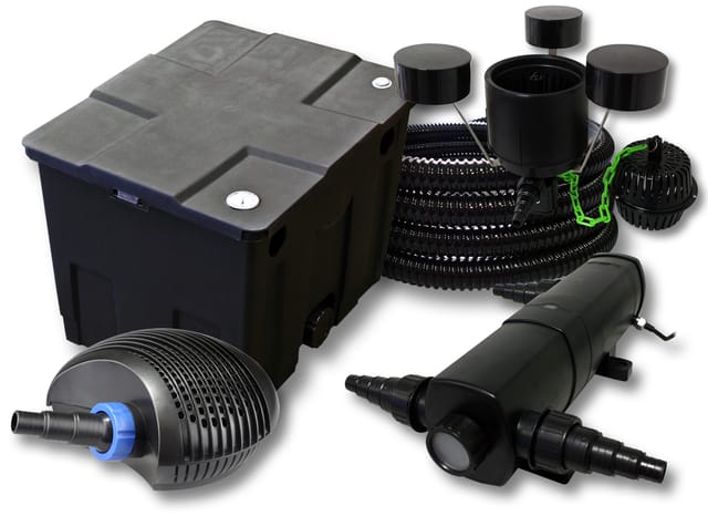 Sunsun Komplettset: Cbf-350 Teichfilter Bis 12000 L Teichfilteranlage Durchlauffilter, Ctf-3800 Teichpumpe 3600l/h 20w, Cuv-236 Teichklärer 36w, 25m Teichschlauch 25 Mm, Csp-250 Skimmer 2500l/h 45w