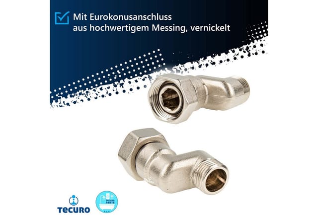 Heizkörper S-Anschluss - 10 mm Höhenausgleich mit Eurokonus x ag, Messing vernickelt - Tecuro