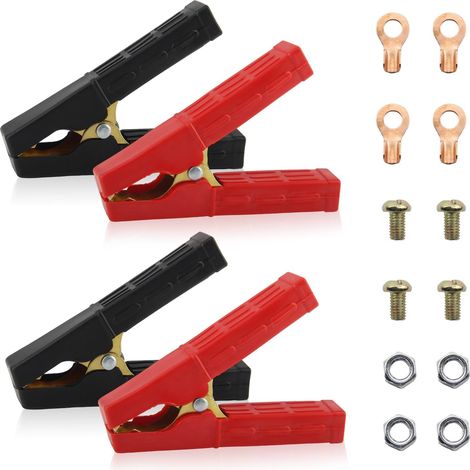 Vier 100-500a Krokodilklemmen, Starthilfekabel, Batterieklemmen Aus Reinem Kupfer Mit Isolierten Kappen Und Kunststoffgriffen, Geeignet Für Starthilfekabel Für Autobatterien (rot)