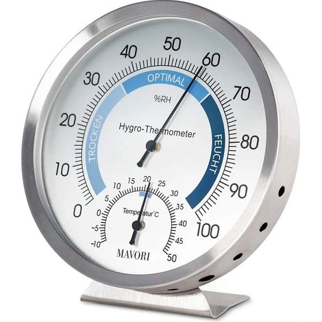Hochwertiges, Analoges Hygrometer-thermometer Aus Edelstahl Für Den Innenbereich Zur Zuverlässigen Und Komfortablen Temperaturregelung In Innenräumen.