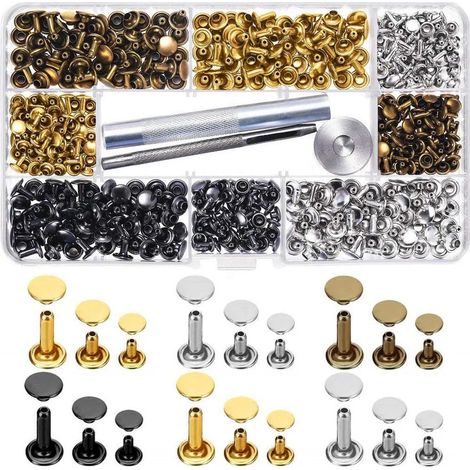 Doppelkopfnieten, 300 Ledernieten Mit 3 Befestigungswerkzeugen, Doppelkopfnieten Zur Herstellung Von Gürteln, Geldbörsen Und Lederaccessoires, 3 Größen, Gold, Silber Und Bronze