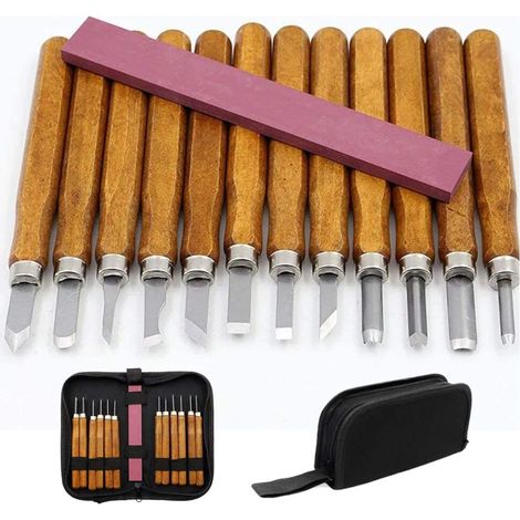 Holzschnitzwerkzeug-set, 12-teiliges Holzmeißel-set Mit Schleifstein, Holzmeißel-set Mit Tasche, Schreinermeißel Für Profis Und Anfänger