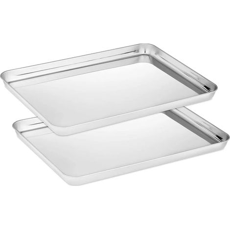 Set Mit 2 Backblechen Aus Edelstahl, Ideal Für Backöfen Und Kuchen. Schadstofffrei Und Sicher, Spiegelglatt, Rostfrei, Leicht Zu Reinigen Und Spülmaschinenfest.