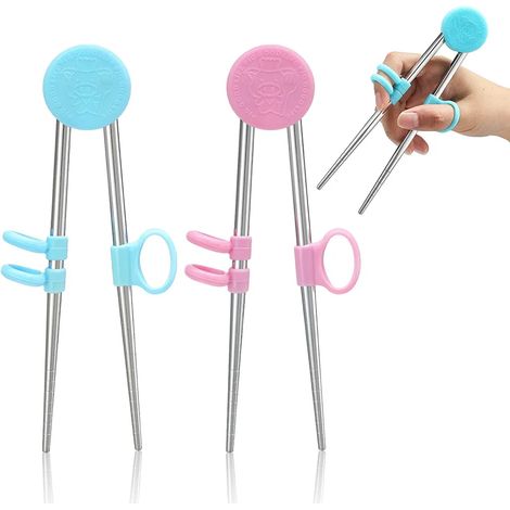 2 Paar Wiederverwendbare Essstäbchen Aus Edelstahl Für Kinder Und Erwachsene (blau, Rosa)