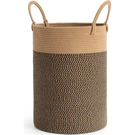 Gewebter Wäschekorb Aus Baumwolle Und Jute Mit Griffen, Großer Aufbewahrungskorb Für Spielzeug Im Kinderzimmer, Decken Im Wohnzimmer, 35 X 50 Cm