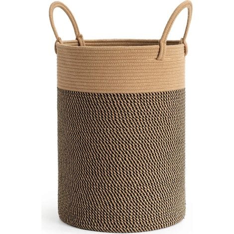 Gewebter Wäschekorb Aus Baumwolle Und Jute Mit Griffen, Großer Aufbewahrungskorb Für Spielzeug Im Kinderzimmer, Decken Im Wohnzimmer, 35 X 50 Cm